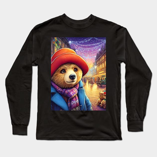 Charm and Cheer: Festive Paddington Bear Christmas Art Prints for a Whimsical Holiday Celebration! Long Sleeve T-Shirt by insaneLEDP